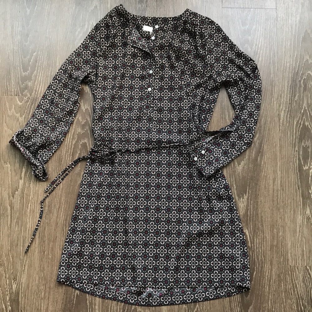 LOFT Olive, Maroon and Cream Print Dress